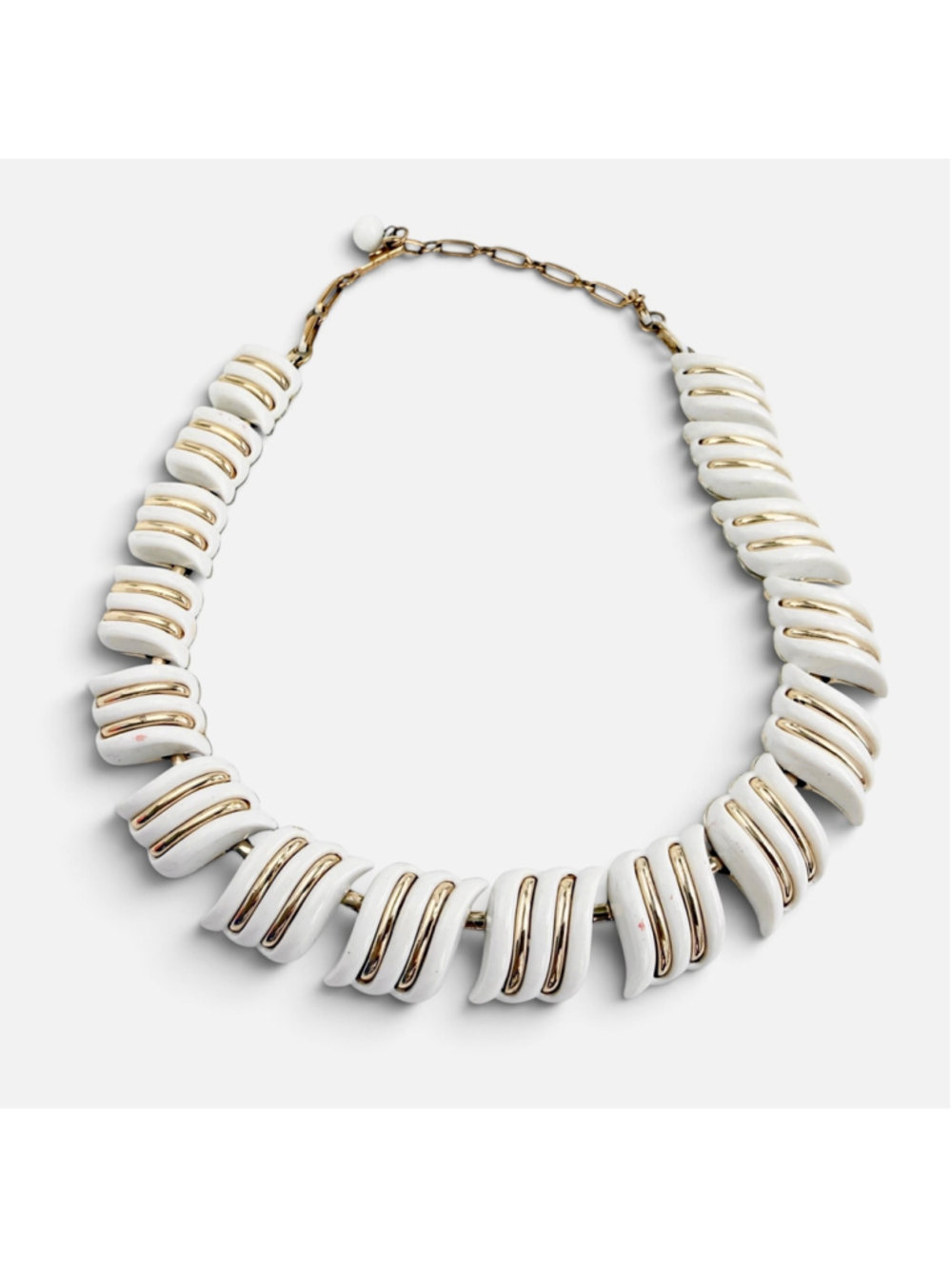 Signed Coro Vintage 1960s White Lucite Gold Tone Statement Necklace